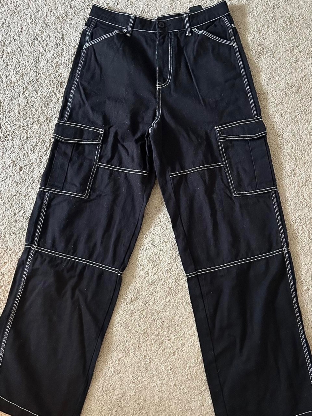H&M Black Cargo Pants with White Contrast Stitching